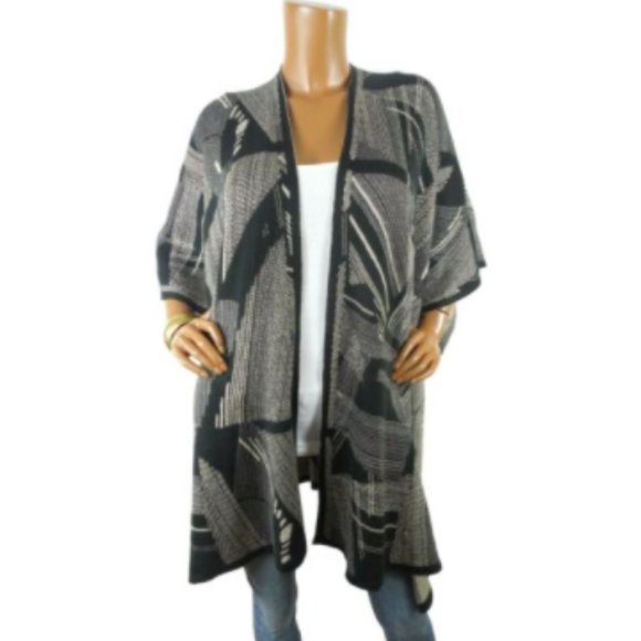 Chico's Jackets & Blazers - CHICO'S Top Sz L/XL 2 or 3 Black/Tan Metallic Knit Cape Poncho Cardigan Shawl